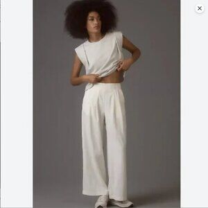 NWT Anthropologie Daily Practice White (Cream) Pleated Wide Leg Pants |  Large
